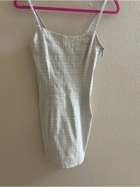 Slim Plaid Spaghetti-Strap Mini Dress in White